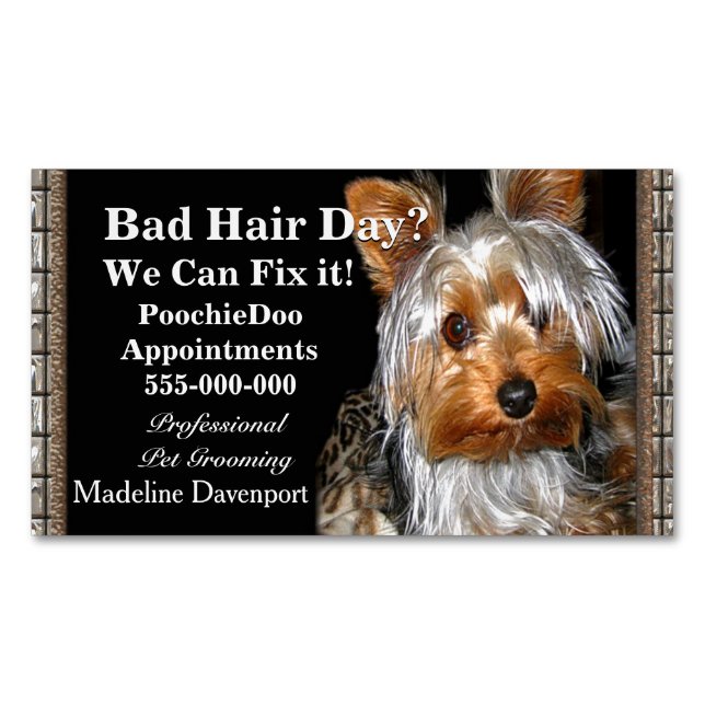 Pet Grooming Poochie Professional Magnetic Business Card (Front)