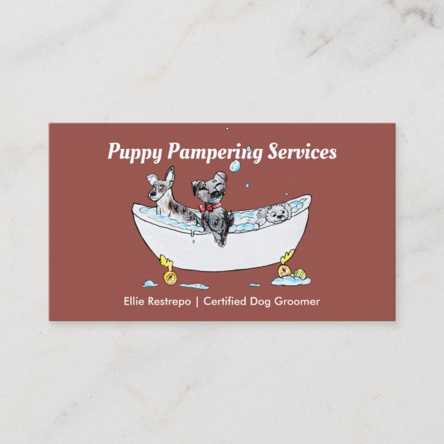 Pet Grooming Puppy Dogs in a Bath Appointment Card (Front)