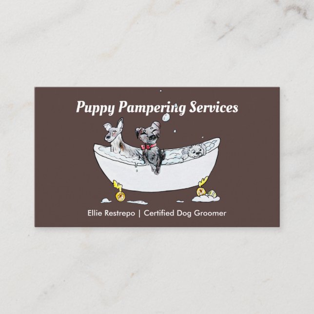 Pet Grooming Puppy Dogs in a Bath Appointment Card (Front)