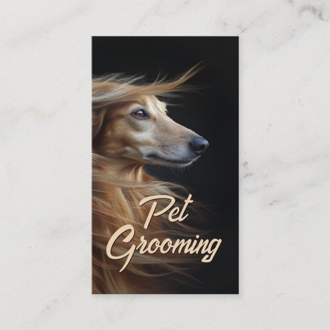 Pet Grooming Salon Boutique Afgan Hound Portrait Business Card (Front)