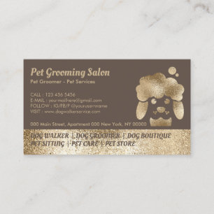 Pet Grooming Salon Gold Sparkle brown Business Card