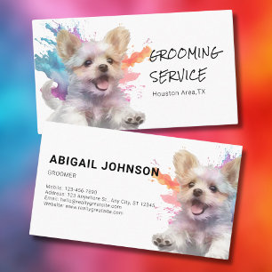 Pet Grooming Service - Watercolor Dog Design Business Card