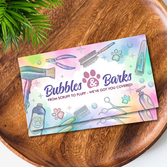 Pet Grooming Services - Watercolor art  Business Card (Creator Uploaded)