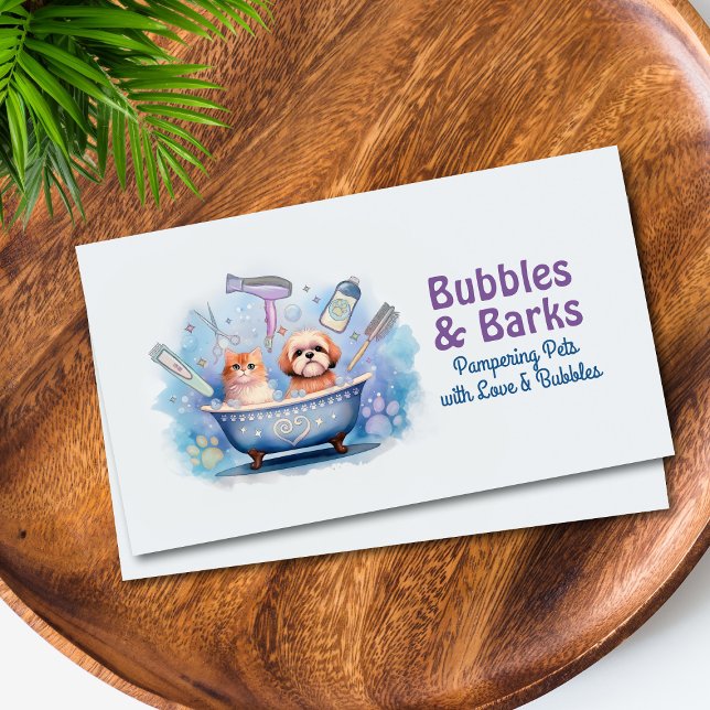 Pet Grooming Services - Watercolor art  Business Card (Creator Uploaded)