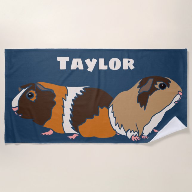 Pet Guinea Pigs Illustrations Personalised Beach Towel (Front)