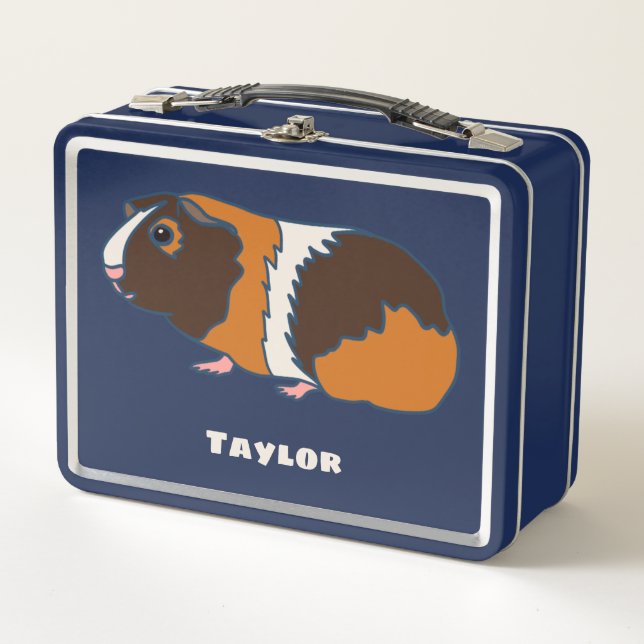 Pet Guinea Pigs Illustrations Personalised Metal Lunch Box (Front)