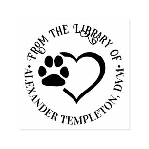 Pet Heart Paw Print From the Library of Name Self-inking Stamp
