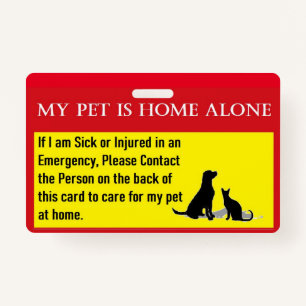 Pet home alone emergency card ID badge