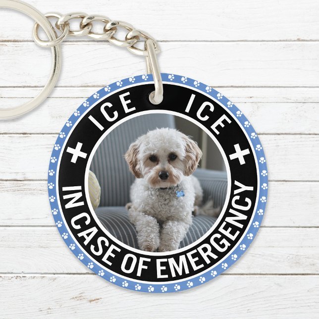 Pet ICE Safety Alert Contact Photo Custom Text Key Ring (Creator Uploaded)