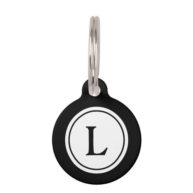 Pet ID Tag - Black with White Monogram (Front)