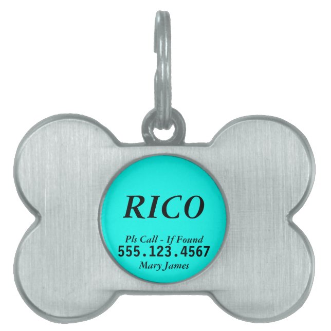 Pet ID Tag - Cyan Bone Design (Front)