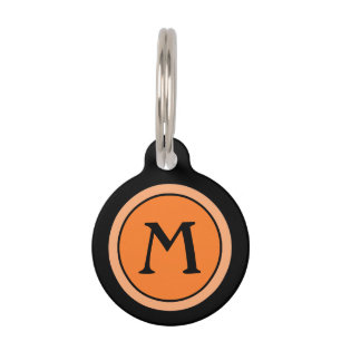Pet ID Tag - Deep Orange & Black with Monogram