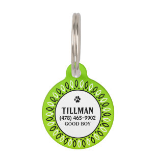 Pet ID Tag - Lime Green Bandanna Design