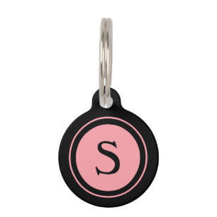 Pet ID Tag - Pink and Black Monogram