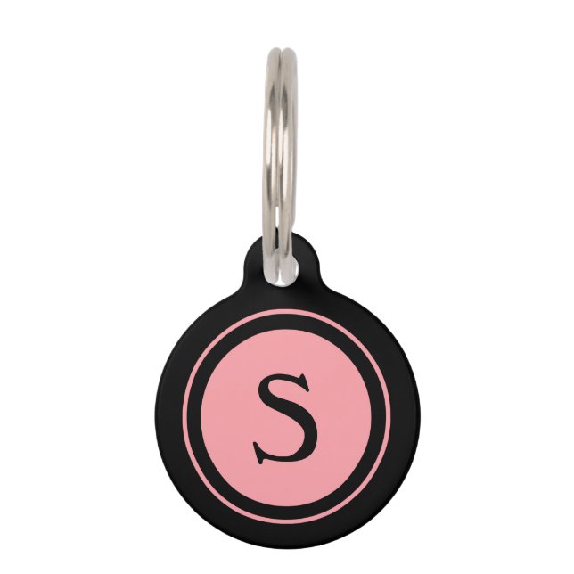 Pet ID Tag - Pink and Black Monogram (Front)