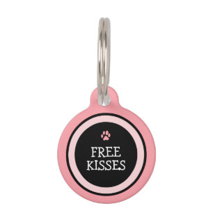 Pet ID Tag - Pink & Black - Free Kisses
