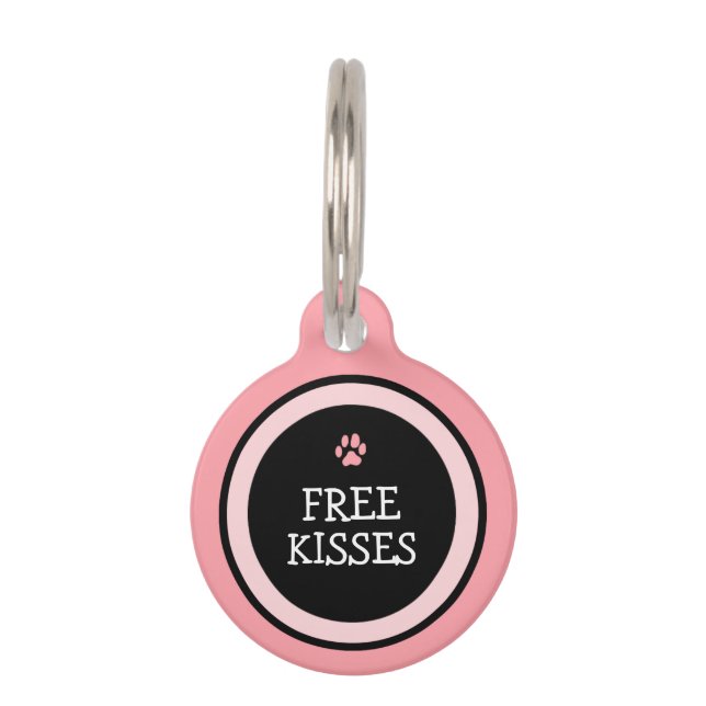 Pet ID Tag - Pink & Black - Free Kisses (Front)