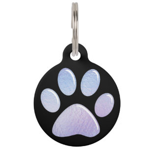 Pet ID Tag - Rainbow Iridescent Paw Print Pastel