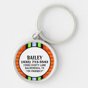 Pet ID Tag - Red Green & Blue Deco Design Key Ring
