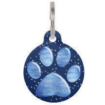 Pet ID Tag - Sparkles Blue1 Paw Print