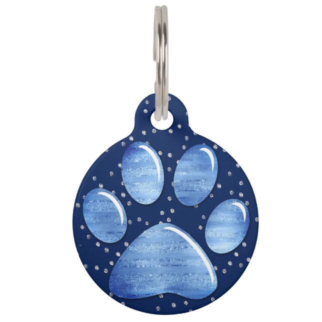 Pet ID Tag - Sparkles Blue1 Paw Print (Front)