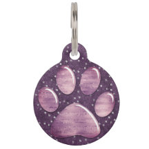 Pet ID Tag - Sparkles Purple1 Paw Print