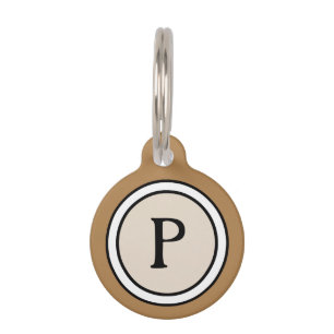 Pet ID Tag - Tan Brown White & Black Monogram