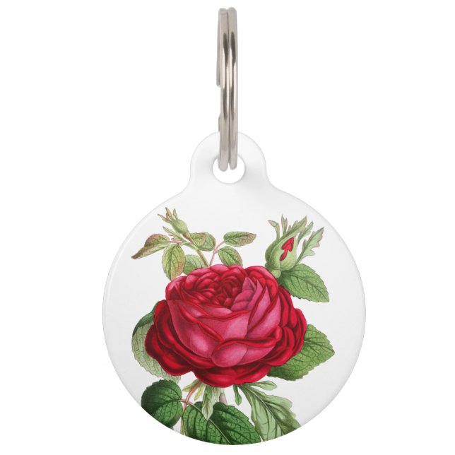 Pet Identification Red Rose Flower  Tag (Front)