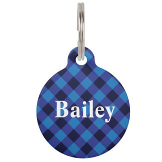 Pet Identification Tag - Royal Blue Plaid.