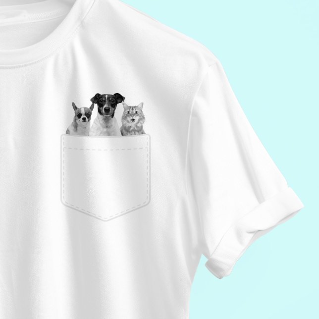 Pet In Pocket | Custom 3 Pet Photo  T-Shirt (Creator Uploaded)