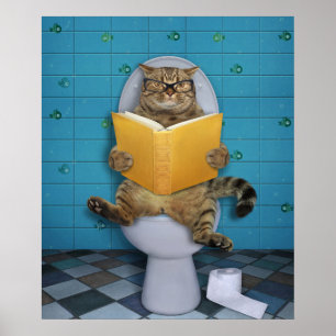 Pet in Toilet Print Funny Cat Bathroom Art