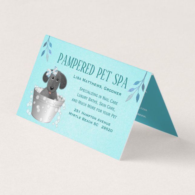 Pet In Wash Pail Groomer Folded Business Card (Front)