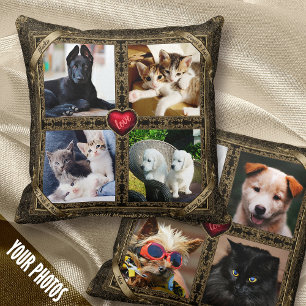 Pet Keepsake 4+4 Photo Collage, Vintage - 2-sided Cushion