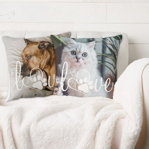 Pet Life Love   Paw Print Heart Reversible 2-Photo Cushion