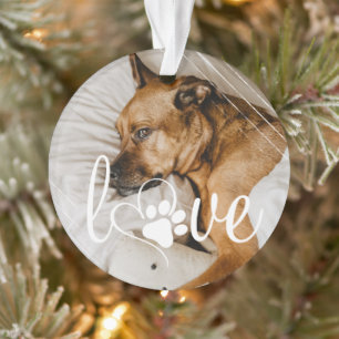 Pet Life Love   Paw Print Heart Script Quote Photo Ornament