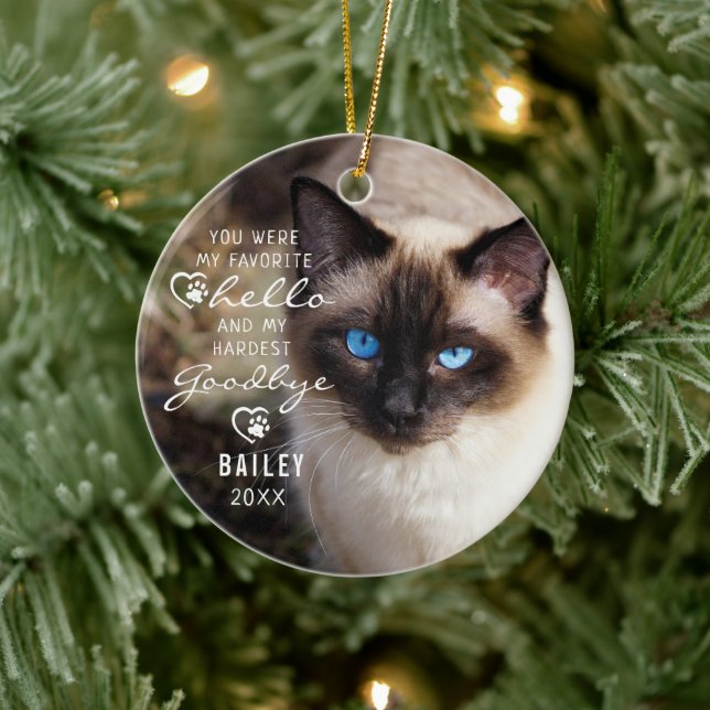 Pet Loss Cat Memorial Photo Quote Keepsake Ceramic Tree Decoration (Tree)