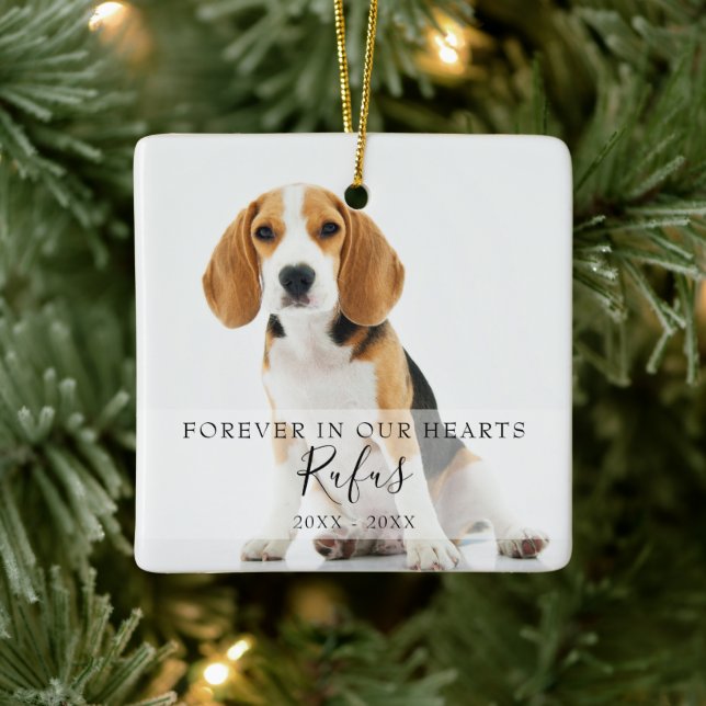 Pet Loss Dog Cat Memorial Photo Christmas Square Ceramic Ornament (Tree)