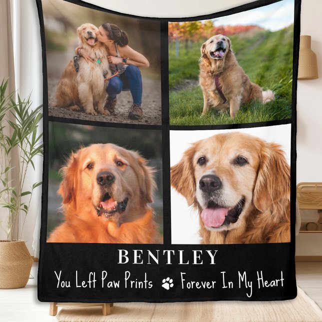 Pet Loss Gift Dog Memorial Custom 4 Photo Collage Fleece Blanket (Creator Uploaded)