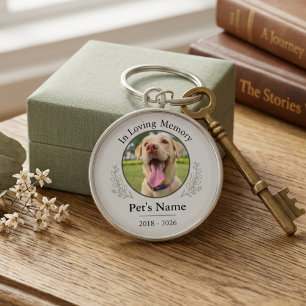 Pet Loss Memorial Photo Sage Botanical Keepsake Key Ring
