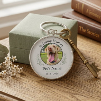 Pet Loss Memorial Photo Sage Botanical Keepsake Key Ring