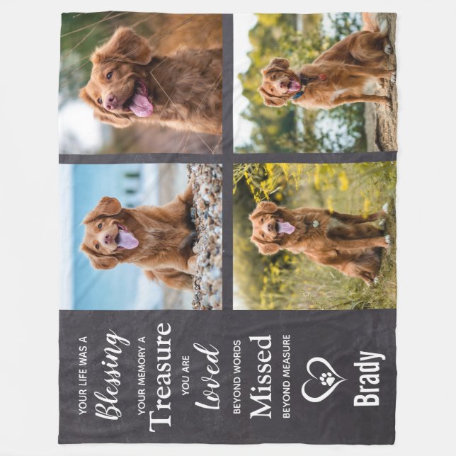 Pet Loss Memorials Keepsake Dog Photo Collage Fleece Blanket (Front)