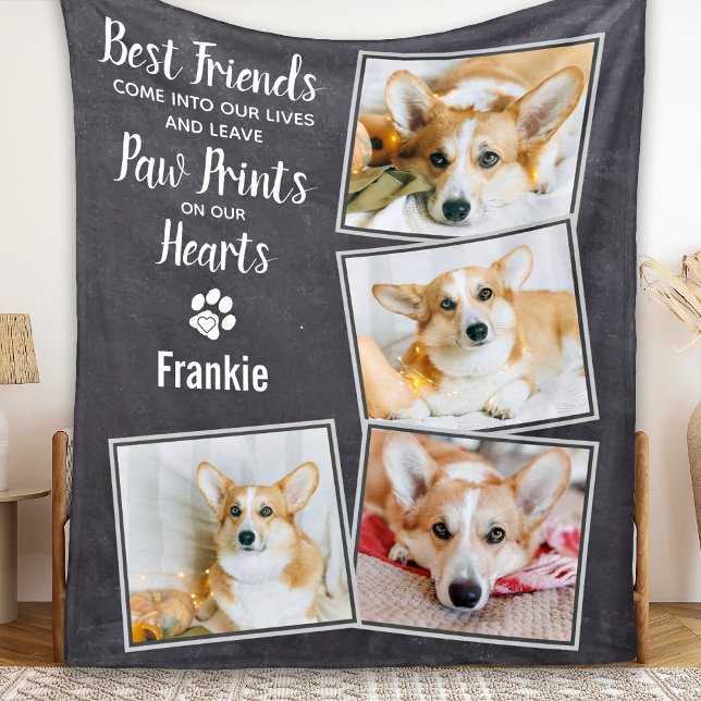 Pet Loss Quote Photo Collage Pet Dog Memorial Fleece Blanket (Creator Uploaded)