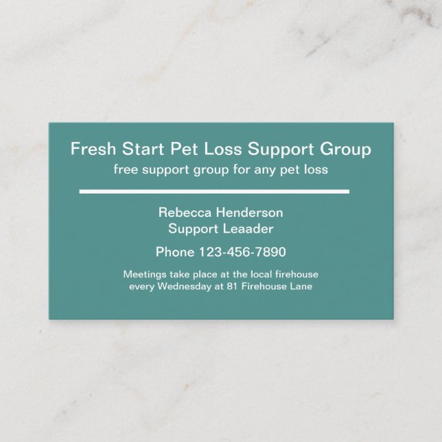 Pet Loss Support Group Business Card (Front)
