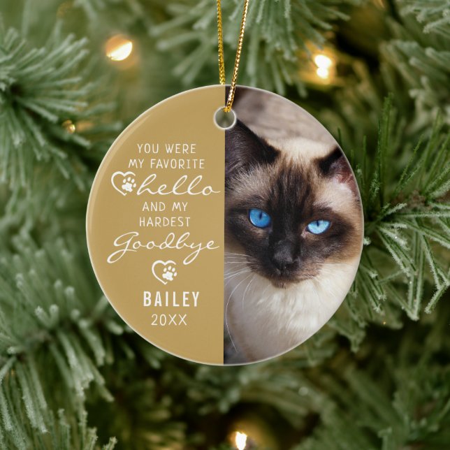 Pet Loss Sympathy Cat Memorial Photo Keepsake Ceramic Tree Decoration (Tree)