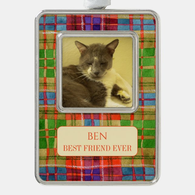 PET LOVE Framed Vert Ornament + Text / MacRaePlaid (Front)