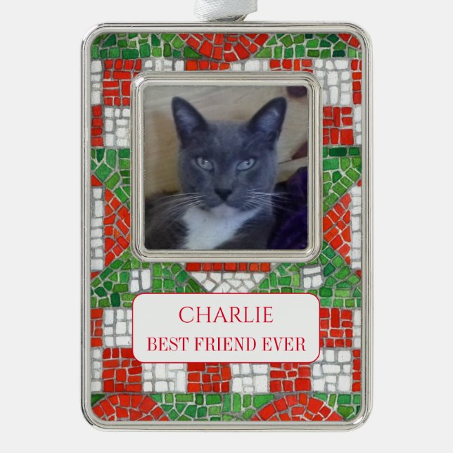 PET LOVE Framed Vert Ornament + Text / Mosaic (Front)