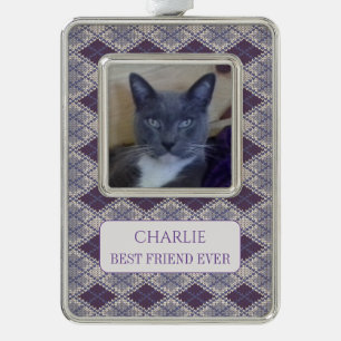 PET LOVE Framed Vert Ornament + Text / Plum Knit
