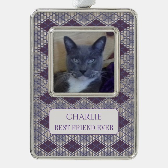 PET LOVE Framed Vert Ornament + Text / Plum Knit (Front)