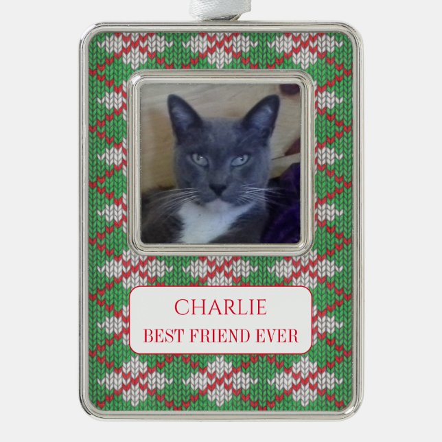 PET LOVE Framed Vert Ornament + Text / Xmas Knit (Front)