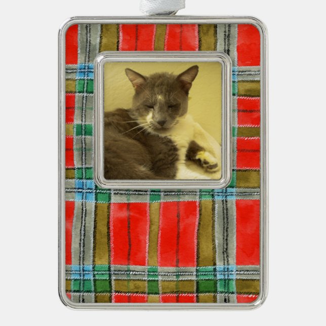 PET LOVE Framed Vertical Ornament / MacBain Plaid (Front)